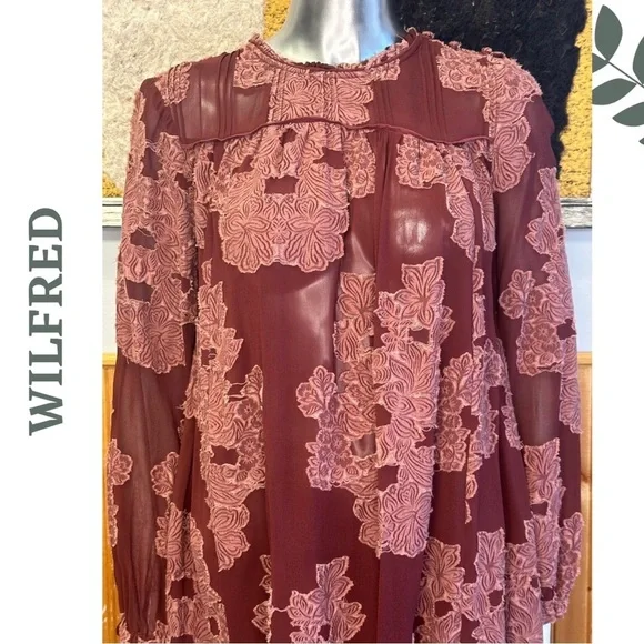 Wilfred Lace Overlay Mini Dress Silk Trim Romantic Burgundy Small - Picture 8 of 14